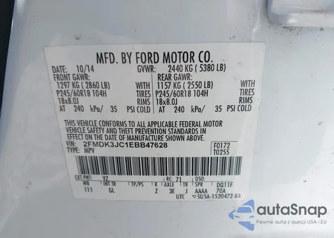 2014 Ford Edge Sel from USA, damaged, VIN 2FMDK3JC1EBB47628